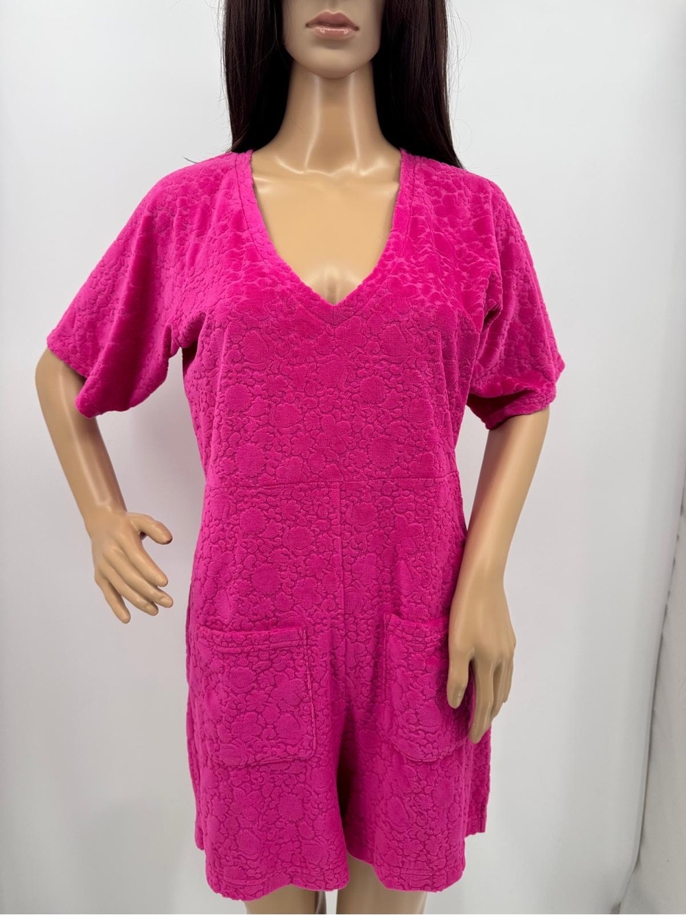 ModCloth Beach Chaser Velour Terrycloth Pink Swim Cover Up Shortalls Romper
